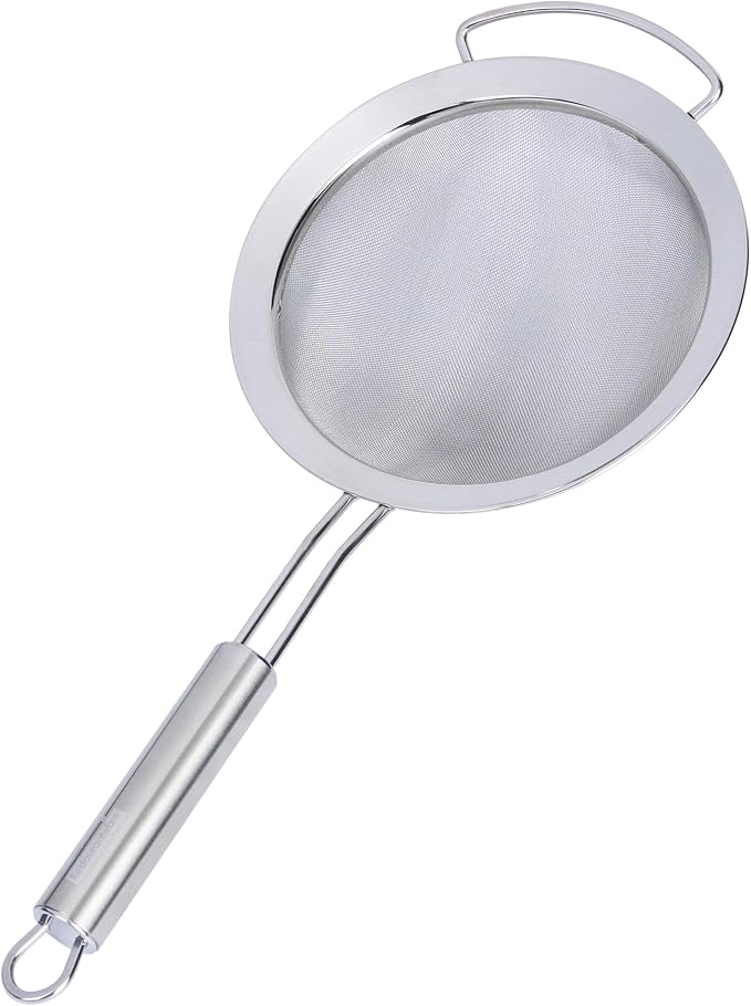 Restaurantware 17 in Stainless Steel Fine Mesh Strainer - German Standard Sieve Sifter with Ergonomic Handle, Dishwasher Safe - Reinforced Metal Food Strainer for Quinoa, Soup, Sauce, Baking