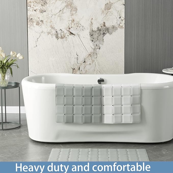 Webos Foldable Silicone Bathtub Mat: Jumbo Size Heavy Duty Safety Bath Mat for Tub Without Suction Cups Non Slip Bath & Shower Mat for Textured, Reglazed, Refinished Tub (White, 35.8 x 17.7)