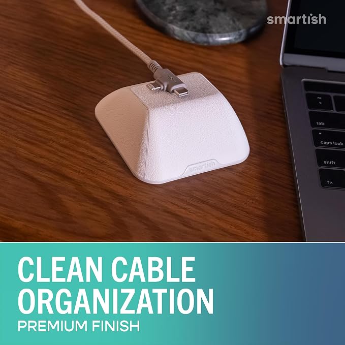 Smartish® Magnetic Cord Holder - Cable Wrangler Organizer with Magnet Clips for Charger Management on Desktop, Nightstand for USB-C + Lightning - Snow Day White