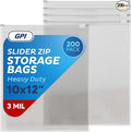 GPI - Slider Zip Gallon Food Storage Bags, 10" x 12" 3 Mil Heavy Duty, Large, Strong & Durable For Freezer Storage, 200 Count