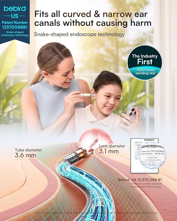 Bebird Earsight Ultra 2K Ear Wax Removal Tool Camera,Pain-Free Ear Cleaner with HD Otoscope,Visual Ear Pick Tweezers, Safe Silicone Tips,Ear Cleaning Kit for Family, FSA HSA Eligible (Champagne Gold)