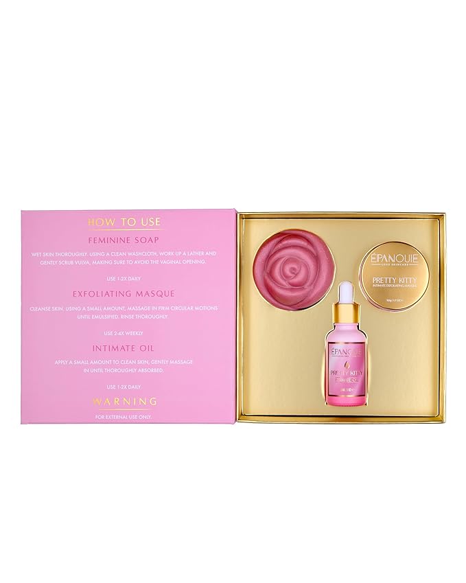 Epanouie Skin | Pretty Kitty Intimate Care | Botanical Feminine Hygiene System | Comprehensive Care for 24/7 Freshness + Comfort | Relieves Odor, Itching & Dryness | For Soft, Radiant Skin | Trio Set