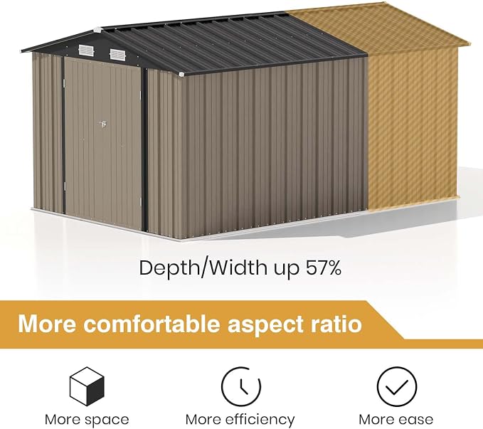 Patiowell 8x12 FT Outdoor Storage Shed, Brown | Steel Shed Storage House, Lockable Doors Design, Utility and Tool Storage, Garden, Patio, Backyard, Outside Use