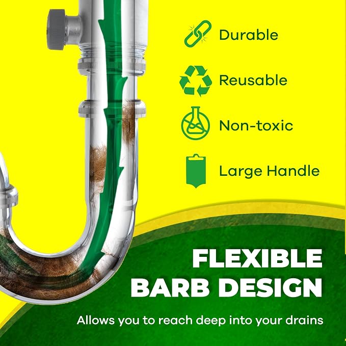 Zip-it Hair Clog Remover, 25-inch Drain Unclogger Tool for Shower, Tub & Sink In Seconds - Reusable Snake D Hair Removal Tool, Flexible Snake Non-toxic - Green (10-Pack)