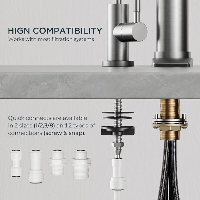 FORIOUS Kitchen Faucet and Water Filter Faucet Combo, Brushed Nickel Stainless Steel Bar Faucet Pull Down Sprayer and Drinking Purifier Faucet Set for Kitchen Sink RV Farmhouse Camper