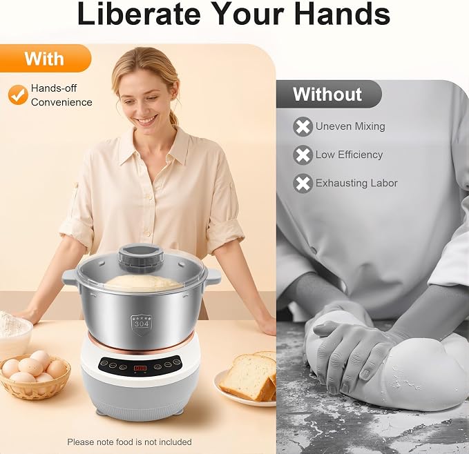 5L/169.09Oz Electric Dough Maker, 200W Household Dough Mixer Machine Complete Kit,170Rpm 304 Stainless Steel Commercial Tabletop Stand Mixers w/Measuring Cup, Measuring Spoon (Silver)