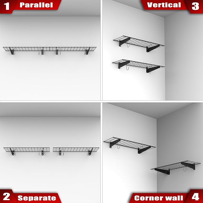 WALMANN 2 Pack Garage Wall Mount Shelves, 45x15 inch Wall Mounted Storage Shelves for Garage Heavy Duty Floating Shelf, Holds Up to 220 lbs(Black)