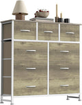 Sweetcrispy 9 Drawer Fabric Dresser Storage Tower with Wood Top and Steel Frame, Organizer Chest with Easy Pull Handles for Bedroom, Closet, Hallway,Oak Greige