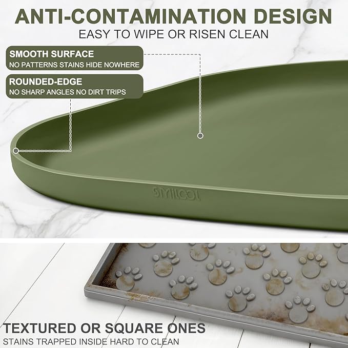 SMILOOL Waterproof Silicone Pet Food Mat with Raised Edge for Dog & Cat | 12" x 12" Non-Slip Small Pet Feeding Mats with Lip for Food & Water Bowl, Food Grade, Easy Cleaning, Light Olive Green