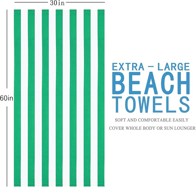 4 Packs Extra Large Bath Towels Striped Beach Towel Set Bathroom Sheets Bulk Oversized XL Big Fluffy Absorbent Microfiber Soft Blanket Turkish Hotel Shower Pool Hot Tub Toallas Baño Grandes Green