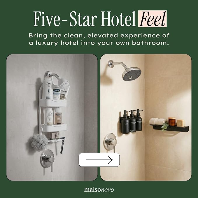 Shampoo and Conditioner Dispenser Wall Mounted Set of 3 Black - No Drill Shower Soap Dispenser for Bathroom Refillable - Spa Hotel Style Accessories by MaisoNovo | 500 ml Shower Gel Dispenser Set of 3. Refillable Shampoo and Conditioner Bottles. Drill ...