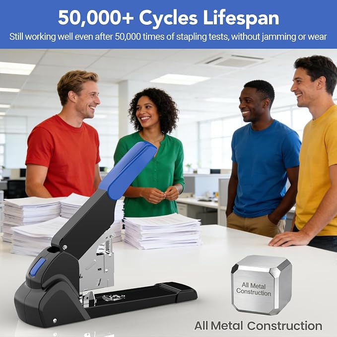 AFMAT Heavy Duty Stapler, 220 Sheets Capacity Stapler for Classroom, 60% Reduced Effort, Jam Free, Adjustable Paper Depth, Metal Desk Office Staplers w/ 50,000+ Uses, Includes 7000Pcs Staples, ES15