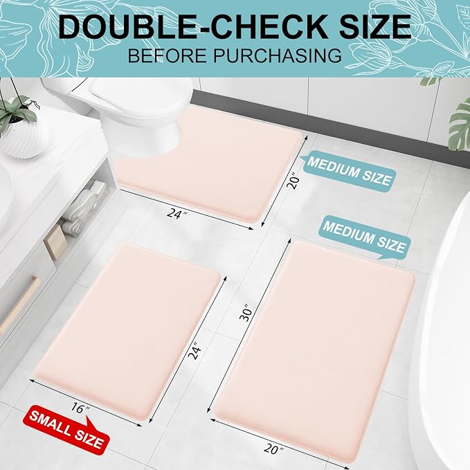 Smiry Memory Foam Bath Mat 70x24, Extra Soft and Absorbent Bathroom Mats, Non Slip Washable Carpet for Floor, Shower and Tub, Pink