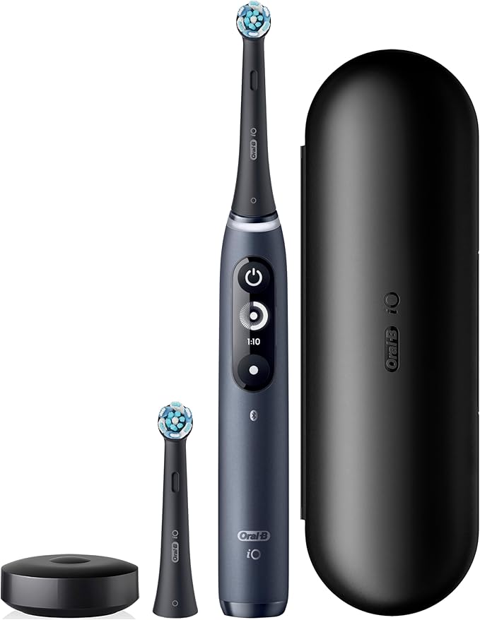 Oral-B iO Deep Clean + Protect Rechargeable Electric Toothbrush, Black, iO Series 7, 2 Replacement Brush Heads, Charging Travel Case (package may vary)