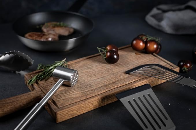 Kuhn Rikon Essential Meat Tenderizer – Dual-Sided Stainless Steel Head for Tenderizing & Flattening Meat – Comfortable Grip Handle