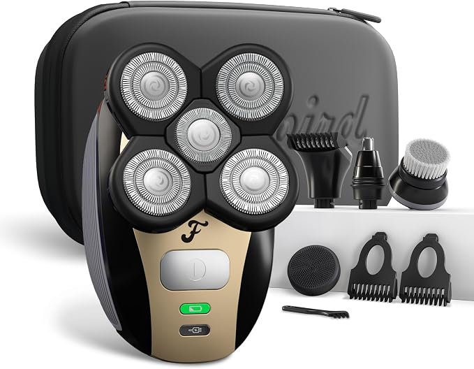 Freebird Electric Head & Body Hair Shaver - Mens Cordless Waterproof Razor with Rotary Blades (FlexSeries, Shaver Kit + Travel Case)
