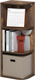 Furinno PASIR Book Shelf, 3-Tier Corner Bookshelf with Open Shelf, Standing Bookcase, 9.3 x 12 x 31.5, for Organization and Storage, for Living Room, Bedroom, Home Office, Amber Pine