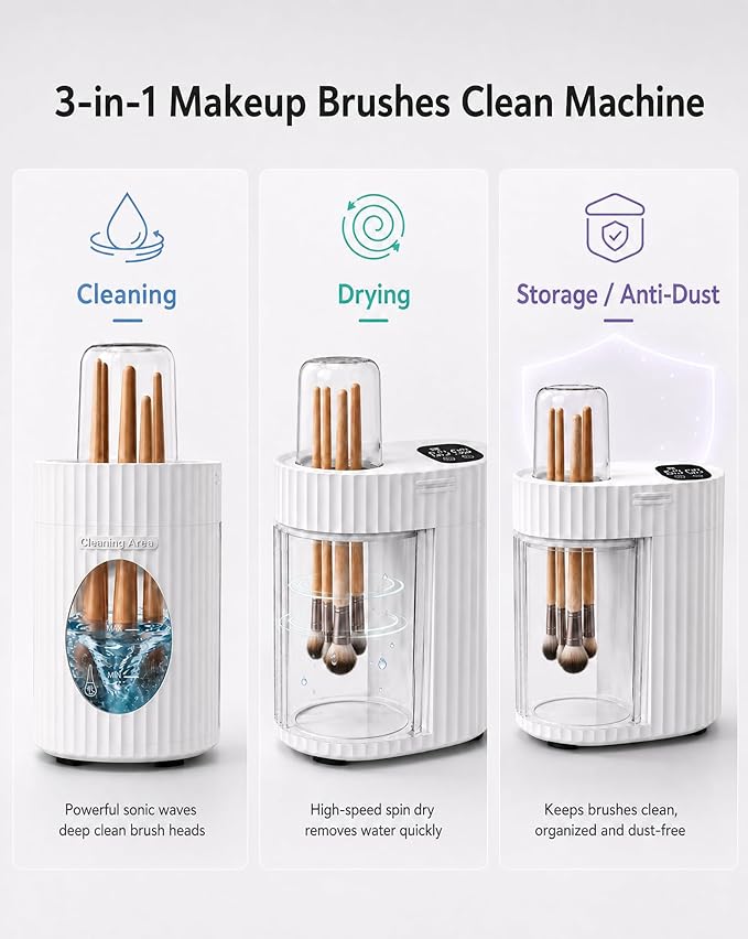 3 in 1 Electric Makeup Brush Cleaner & Dryer, Automatic USB Deep Cleaning Machine, Portable Quick Clean & Dry [No Need to Remove Makeup Brushes], Fits Most Brush Sizes
