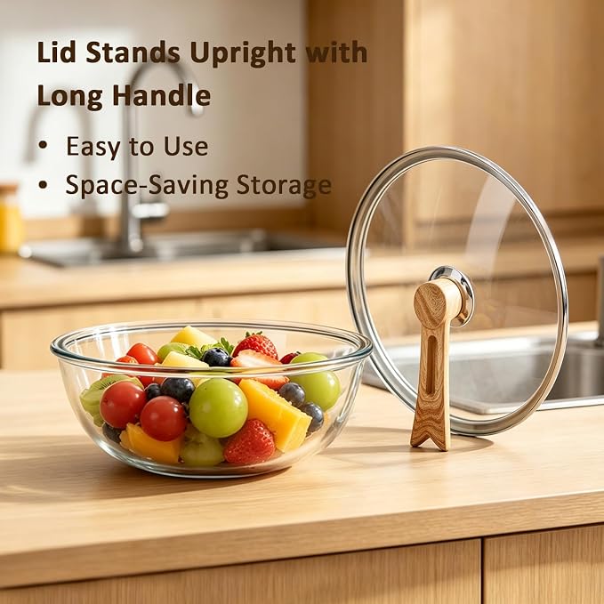 6.5 Qt Large Glass Mixing Bowl with Glass Lid, Clear Glass Bowl for Sourdough Salad Bowls with Lid & Long Handle,Thickened Glass Big Mixing Bowls Cooking Bowl for Food Prep, Kitchen,Dinner