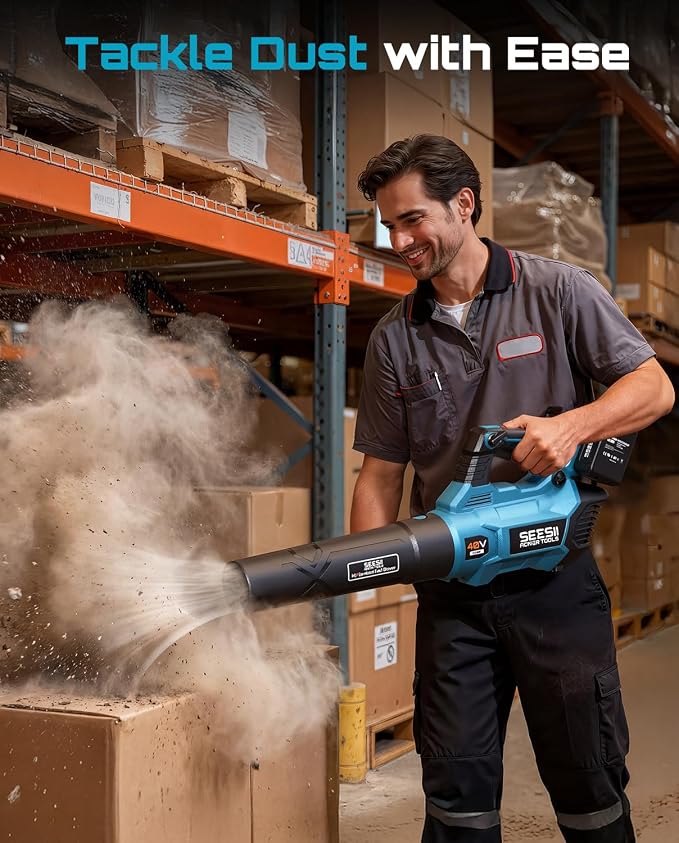 SEESII 650CFM Leaf Blower with 2 x 5.2Ah Batteries, 40V Brushless Motor | 3 Speeds & Turbo Mode, Battery Powered Cordless Blower with Shoulder Strap for Lawn Care, Light Snow & Grass Debris Cleaning