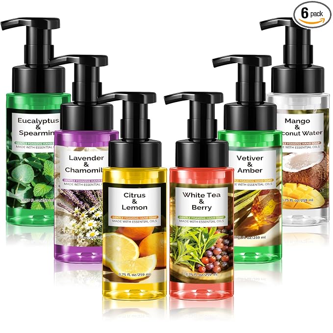 6 Pack Natural Foaming Hand Soap with Pump Care Moisturizing Liquid Fresh Flavor Foam Hand Wash Employee Appreciation Gift for Kitchen Bathroom Family Teacher Doctor 8.75 Fl oz