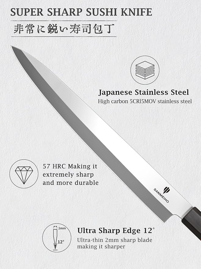 10 Inch Sushi Knife, High Carbon Japanese Steel Sashimi Knife | Japanese Knives for Fish Filleting & Slicing, Sushi Making Knives with Red Sandalwood Handle