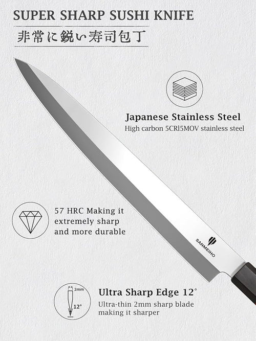 10 Inch Sushi Knife, High Carbon Japanese Steel Sashimi Knife | Japanese Knives for Fish Filleting & Slicing, Sushi Making Knives with Red Sandalwood Handle
