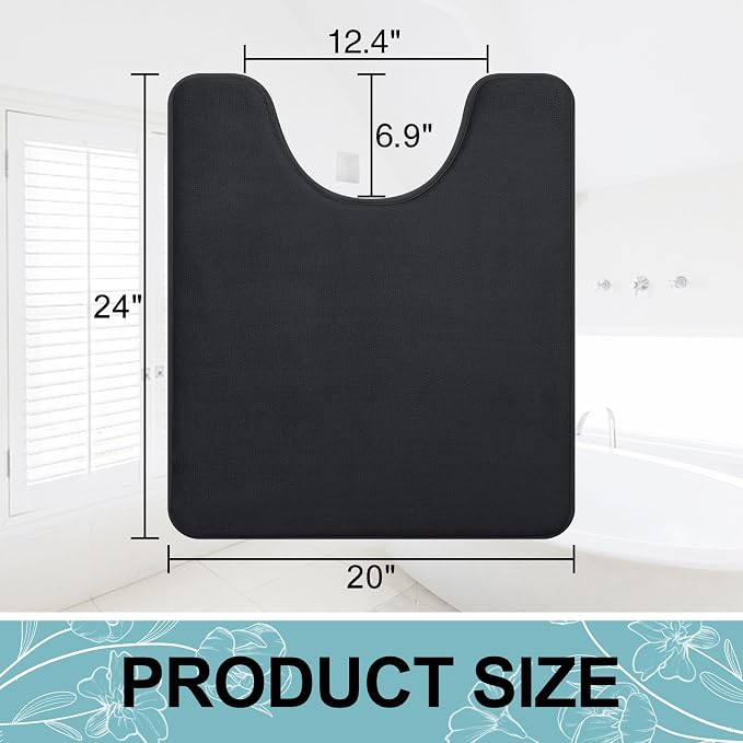 Smiry Memory Foam Toilet Rugs U-Shaped 24x20, Extra Soft Absorbent Non-Slip Contour Bathroom Rugs, Machine Washable Bath Mats for Toilet, Black