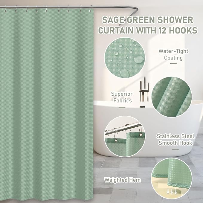 Bathroom Accessory Set - Bathroom Sets with Shower Curtain and Rugs, Sage Green Bathroom Set, 27PC Bathroom Accessories Set, Mini Trash Can, Toilet Brush, Trash Can & Soap Dispenser