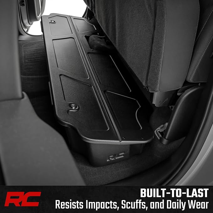 Rough Country Under Seat Storage for Chevy Silverado & GMC Sierra 1500/2500HD/3500HD Double Cab (2019-2026) - Custom Rear Under Seat Organizer Tray with Lockable Lid