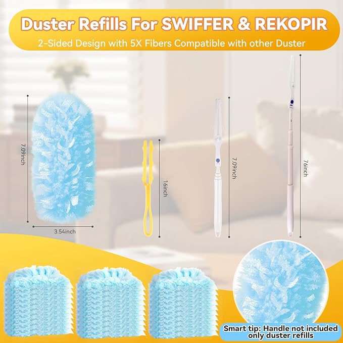 Tiumso 60 Count Heavy Duty Duster Refills Compatible with Swiffer, 360 Electrostatic Disposable Dusters Refills, Microfiber Dusters for Cleaning Furniture, Corners, Ceiling Fans (Refills Only)