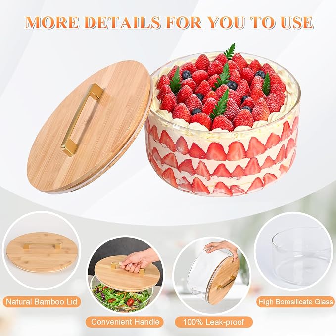 LOVYANXUE Large Salad Bowl, 10 inch Trifle Bowl with Sealed Lid, Versatile Mixing and Serving Bowl for Laying Ice Cream, Cake, Salad, Fruit, Baking, Dessert and Party Diy, Microwave Safe