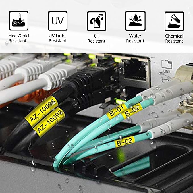 6 Pack Compatible for Brother P-touch HSe-641 HSe641 HS-641 HS641 AHS-641 17.7mm Yellow TZe Heat Shrink Tube Label Tape for PT-E500 PT-E550W PT-D600 PT-P710BT P750W D800W 3/4 inch x 4.9 feet