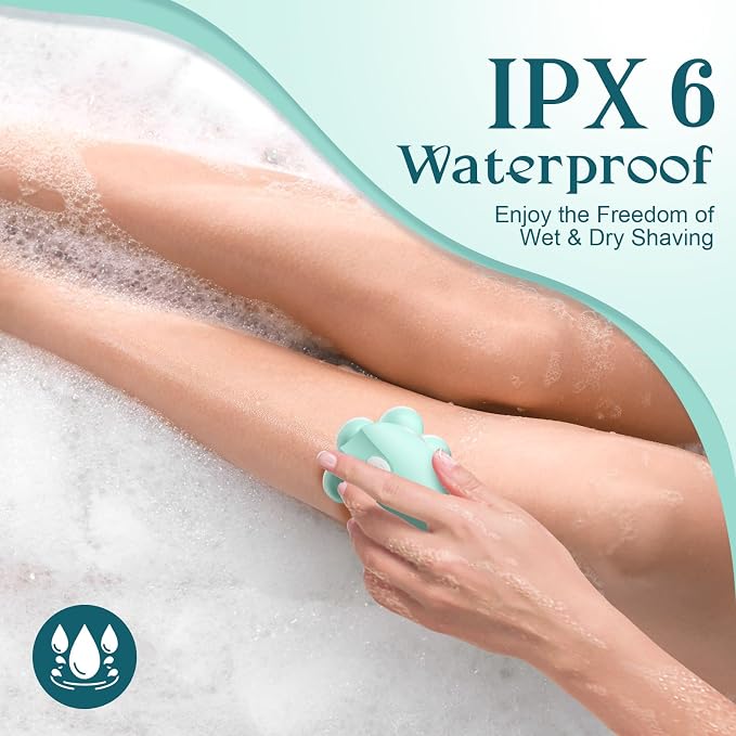 Electric Shaver for Women Legs, Full-Body Grooming Razor, Green | 7D 360° Painless & Smooth Leg Shaver Heads, 5 Min Wide-Area Fast Body Grooming, Waterproof Wet & Dry Use, Light & Travel Cap