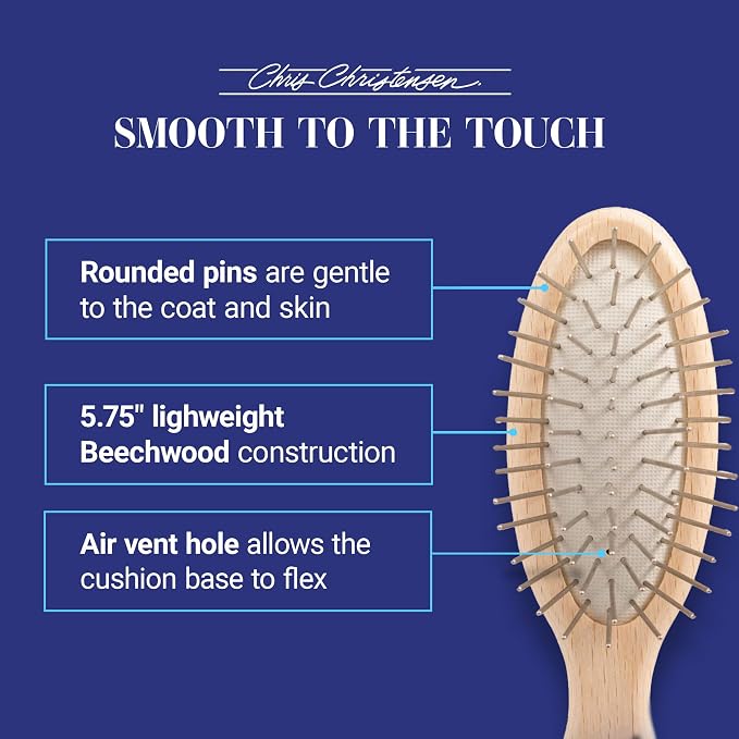 Chris Christensen Dog Brush, 5.75" x 1.25" Little Wonder Pin Brush (20mm), Original Series, Groom Like a Professional, Stainless Steel Pins, Lightweight Beech Wood Body, Ground and Polished Tips