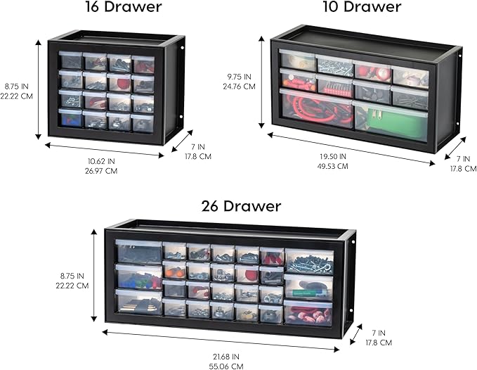 IRIS USA 26-Drawer Teacher Toolbox, Made in USA, Stackable Plastic Storage Drawers for Crafts, Stickers, Crayons, Markers, Beads, Hardware, Building Bricks, Organizer Cabinet, Garage Storage, Black