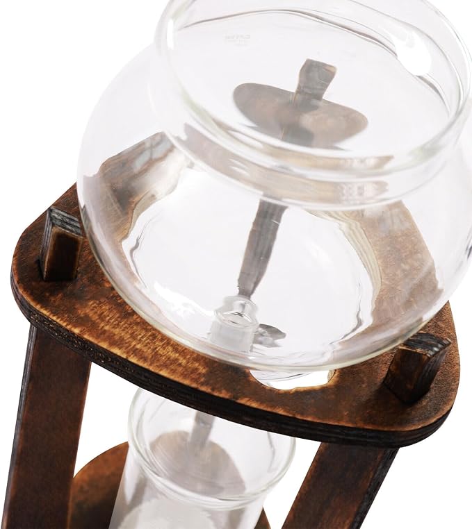 Iced Coffee Cold Brew Drip Tower Coffee Maker with Measuring Spoon, Stainless Steel Filter, Wooden, 6-8 Cup (Brown)