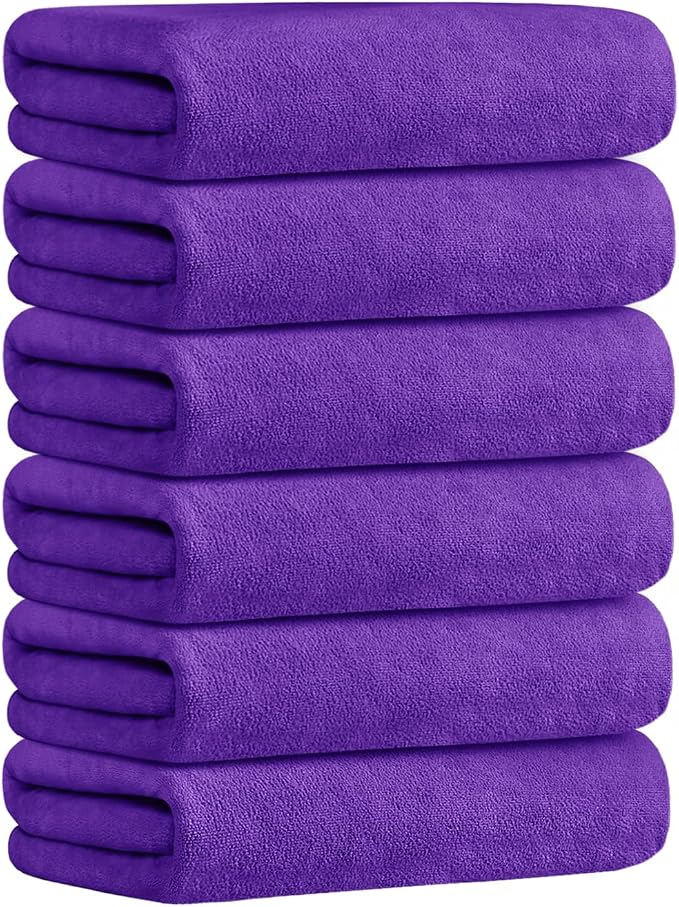 JML Microfiber Bath Towels, Violet, 30" x 60", 6 Pack | Oversized, Ultra Soft, Super Absorbent, Fast Drying, Perfect for Bathroom, Shower, Sauna, Yoga, Gym