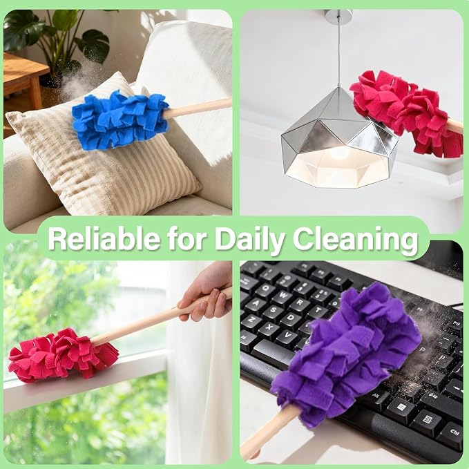 Reusable Chenille Microfiber Dust Duster,360° Electrostatic Dusters for Cleaning,Washable Fleece Duster Refills with Handle for Every Surface in Your Home (2sets)