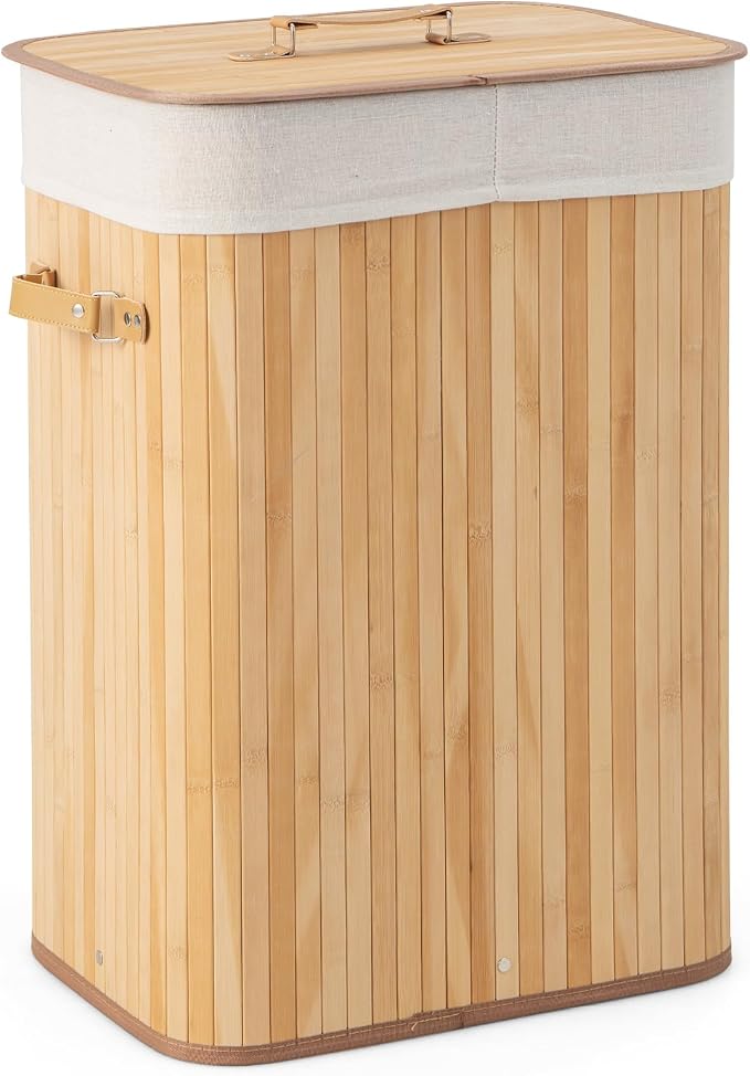Giantex Bamboo Laundry Hamper with Lid Removable Liner & Handles | 72L Large & Tall Clothes Hamper, Rectangular Laundry Basket for Small Spaces, Laundry Room, Bedroom, Natural