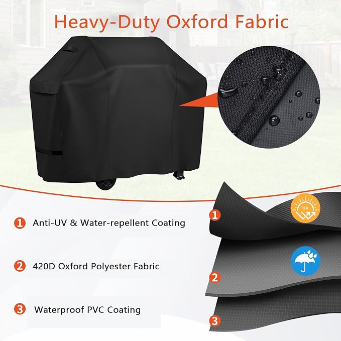 Grill Cover for Cuisinart GAS-2556AS, 420D Oxford Fabric BBQ Grill Cover with Adjustable Side Straps, Bottom Drawstring Cord Lock, Storage Bag Included,A 58 Inch (58" x 24" x 46")