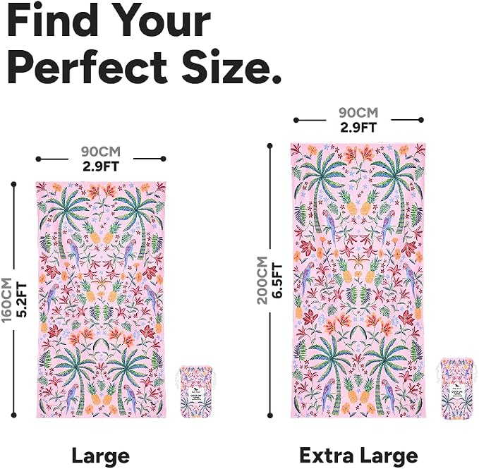 Dock & Bay Beach Towel - Quick Dry, Sand Free - Compact, Lightweight - 100% Recycled - Includes Bag - Pink Paradise - Extra Large (200x90cm, 78x35)