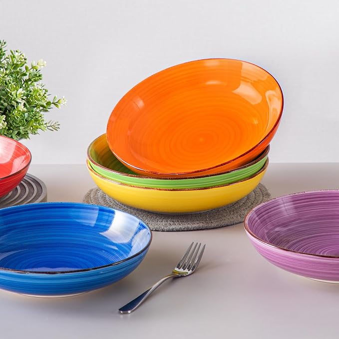 vancasso Bonita Pasta Bowls Set of 6, 50oz Large Salad Bowls for Kitchen, Corlorful Stoneware Serving Bowls Dishwasher & Microwave Safe