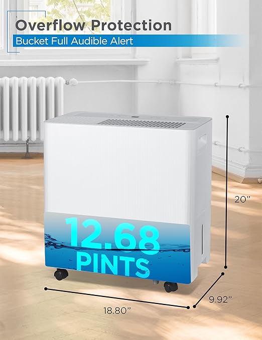 BLACK+DECKER Portable Dehumidifier with Built-in Pump, Extracts 50-Pint Per 24-Hours, Dehumidifier with Pump for up to 4500 Sq. Ft., 12.68-Pint Bucket, Energy Star Certified, BDM50PWCDA, White