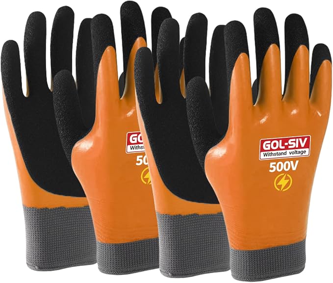 Electrical Insulated Gloves, 500V High Voltage Resistance Electrician Safety Gloves, Rubber Non Slip Work Gloves (500V|Double Insulated, 2pcs-Large)
