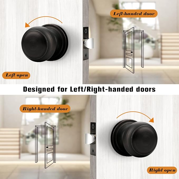 Probrico Door Knob, Interior Passage Door Knobs for Hall and Closet, Oil Rubbed Bronze, 10 Pack