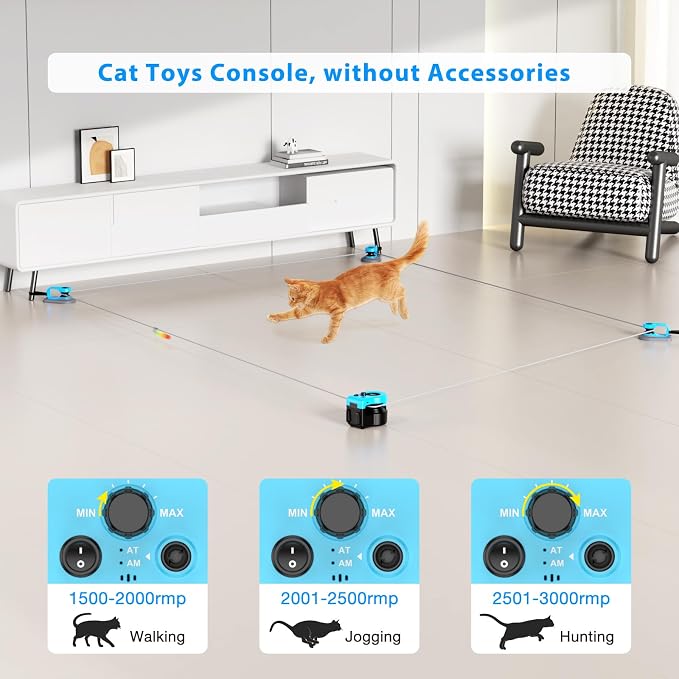 Interactive Running Cat Toy Console for Cats and Small Dogs, Main Body Without Accessories, Sky Blue