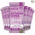 Extra Large Bath Wipes for Adults Bathing No Rinse - 80 Ultra Thick Disposable Body Cleansing Wipes for Men, Women & Elderly - Great for Gym, Camping, Post Surgery - Lavender