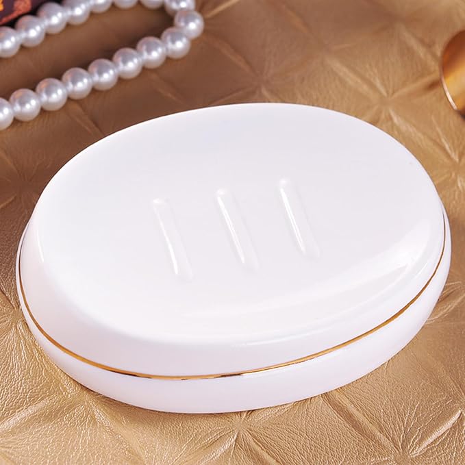 Soap Dispenser Set White, Set of 5 Bathroom Accessories, with 2 Toothbrush Cups, Soap Dish, Toothbrush Cup, Ceramic Soap Dispenser, for Bathrooms, Apartments, Dormitories,White Gold