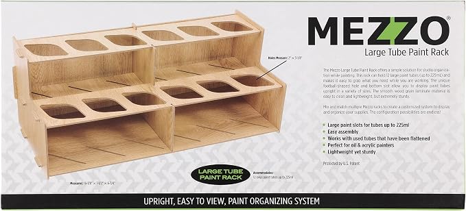 HG Art Concepts Mezzo Artist Paint and Brush Racks - Wood Grain Laminate Multi Layer Desk Stand Professional Storage Display Organizer for Paintbrushes & Large Tubes - 3 Pack
